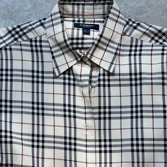 Burberry Beige and Black Plaid Button Down Shirt - Picture 2 of 12
